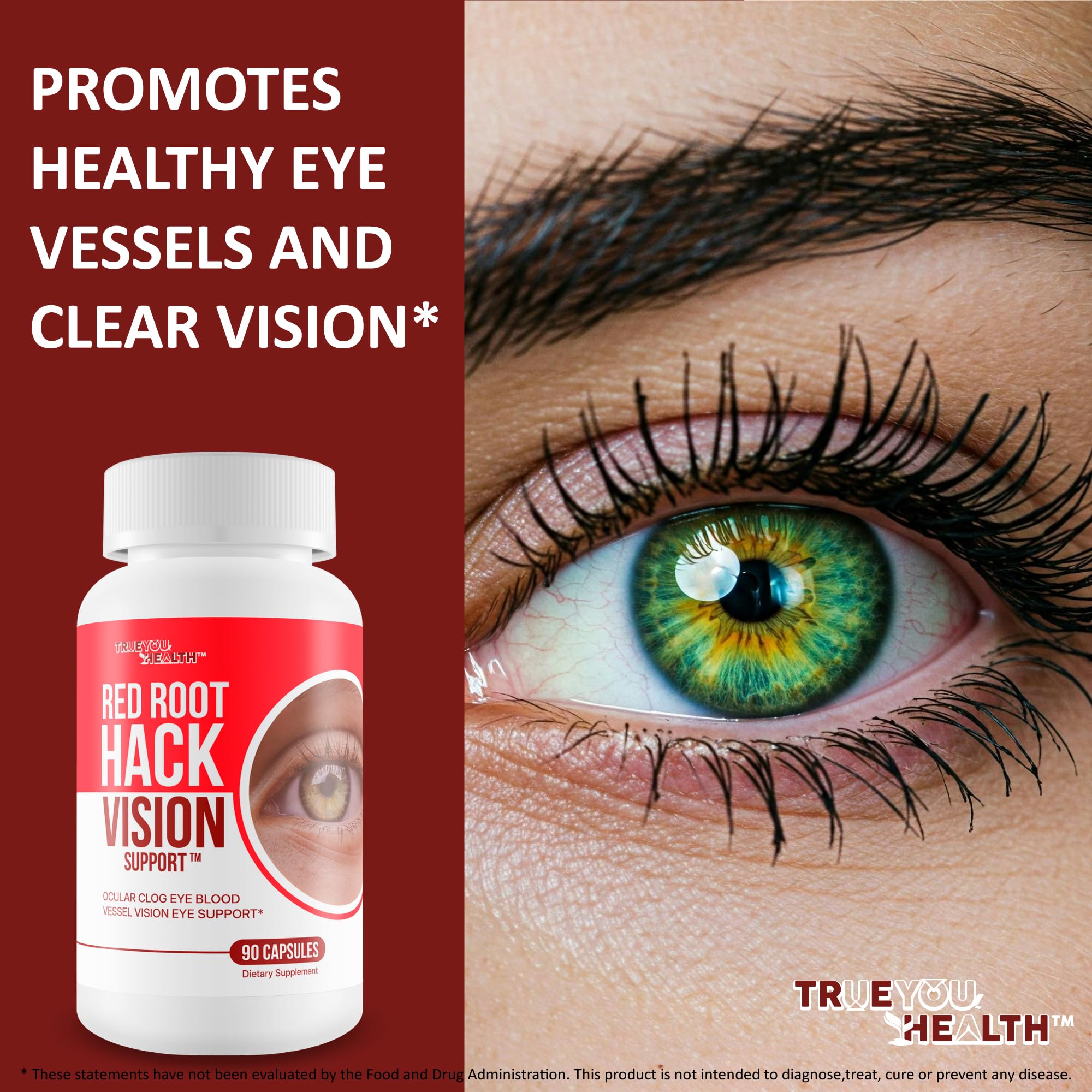 Blue light guard feature highlighted on Red Root Hack Vision packaging