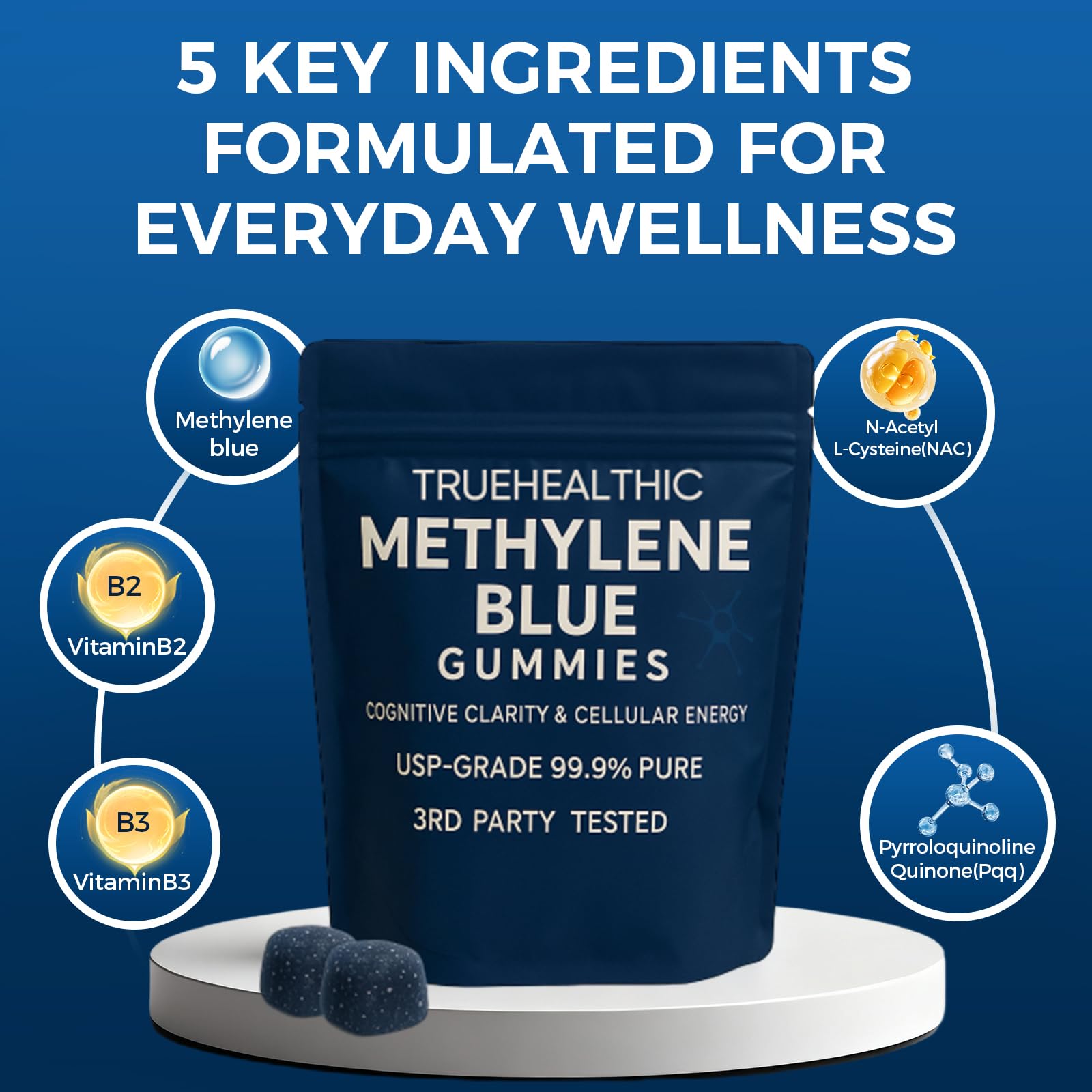 Blue raspberry gummies offering a tasty daily routine