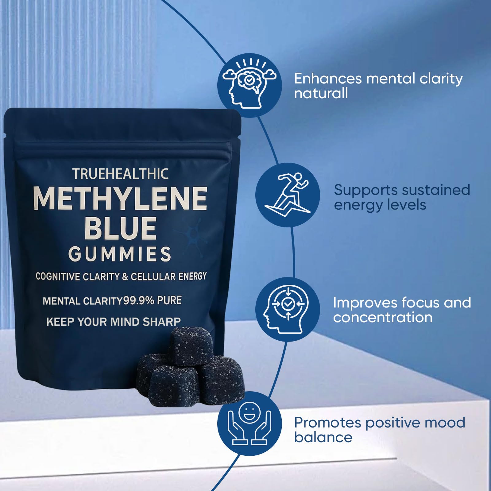 TRUEHEALTHIC label on bottle communicates premium quality and targeted cognitive support.
