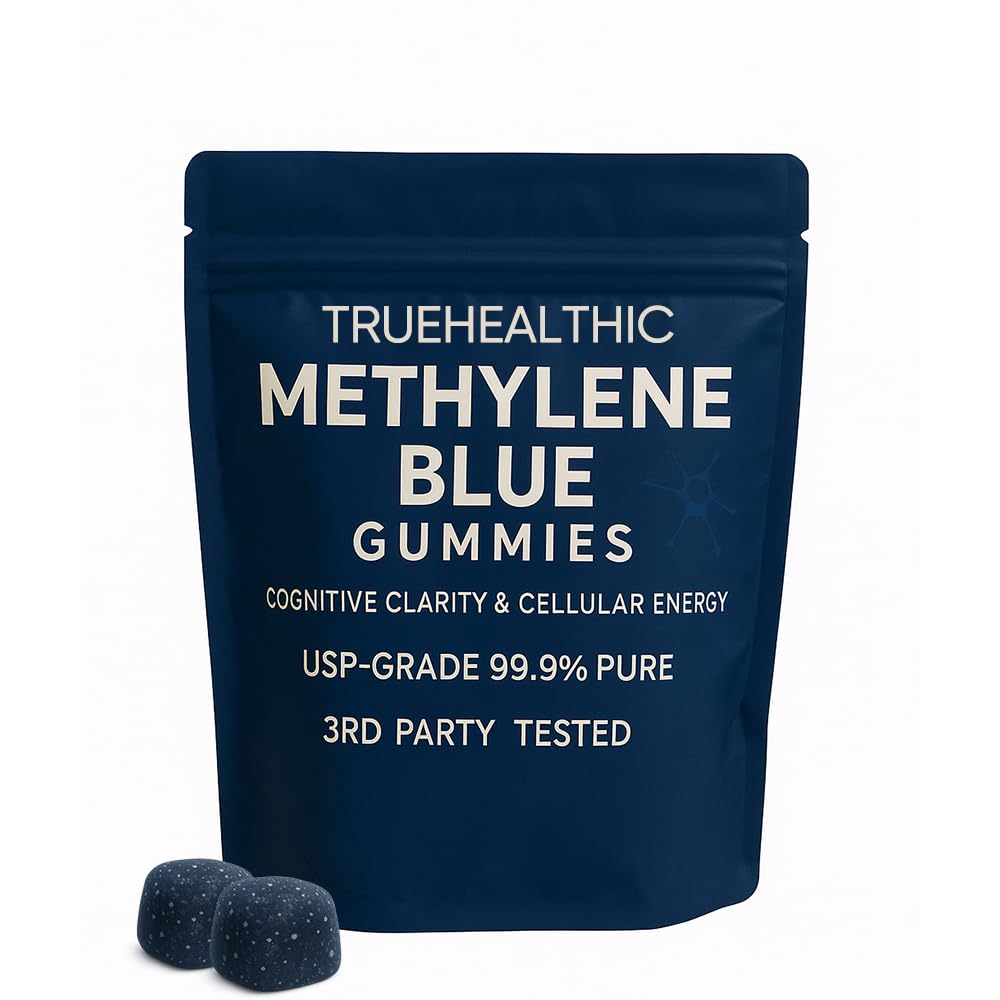 TRUEHEALTHIC Methylene Blue Gummies packaging on shelf for convenient daily support