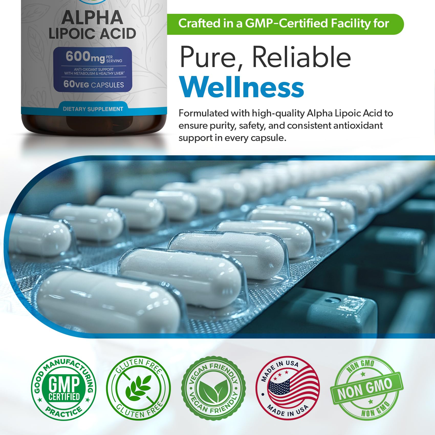 TRUEMED Alpha Lipoic Acid 600mg serving with water for easy intake