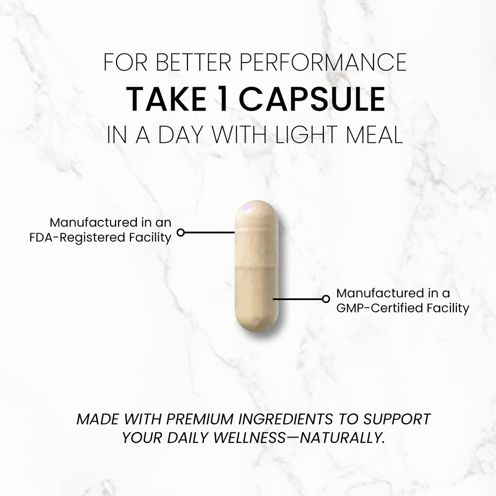 TRUEMED digestive balance capsules displayed in a bright kitchen