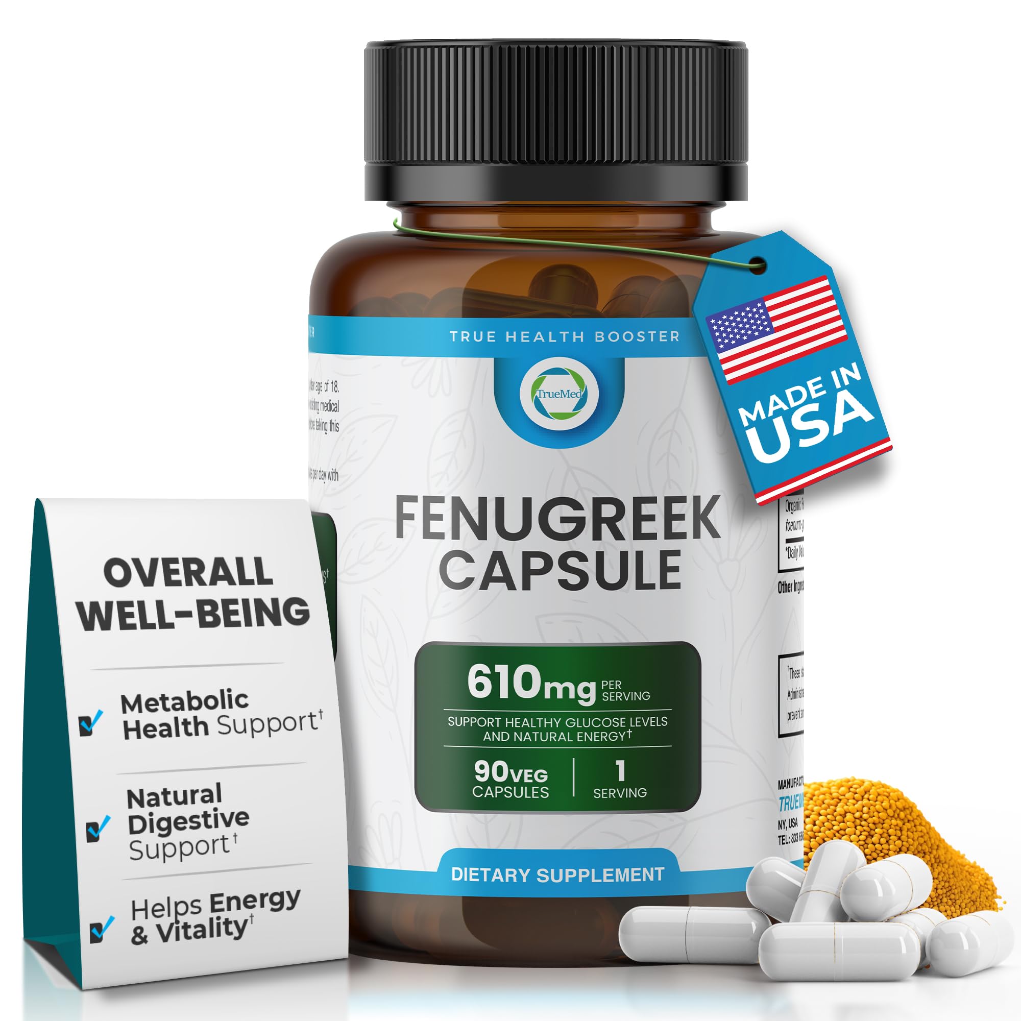 TRUEMED fenugreek capsules bottle for daily digestive comfort