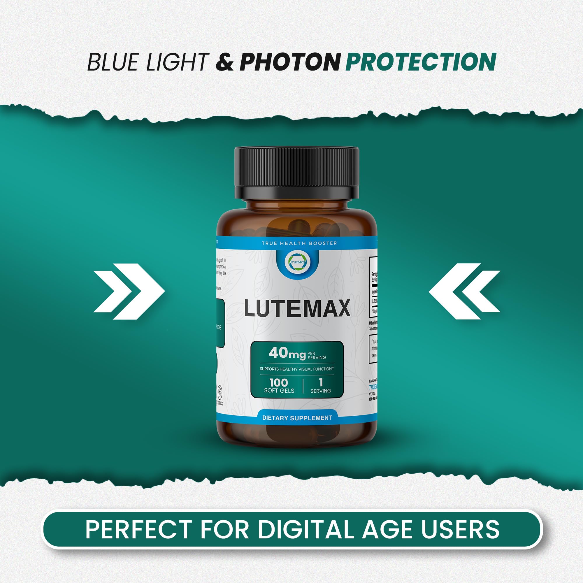 TRUEMED Lutemax 40 mg product shot highlights digital-age usability.