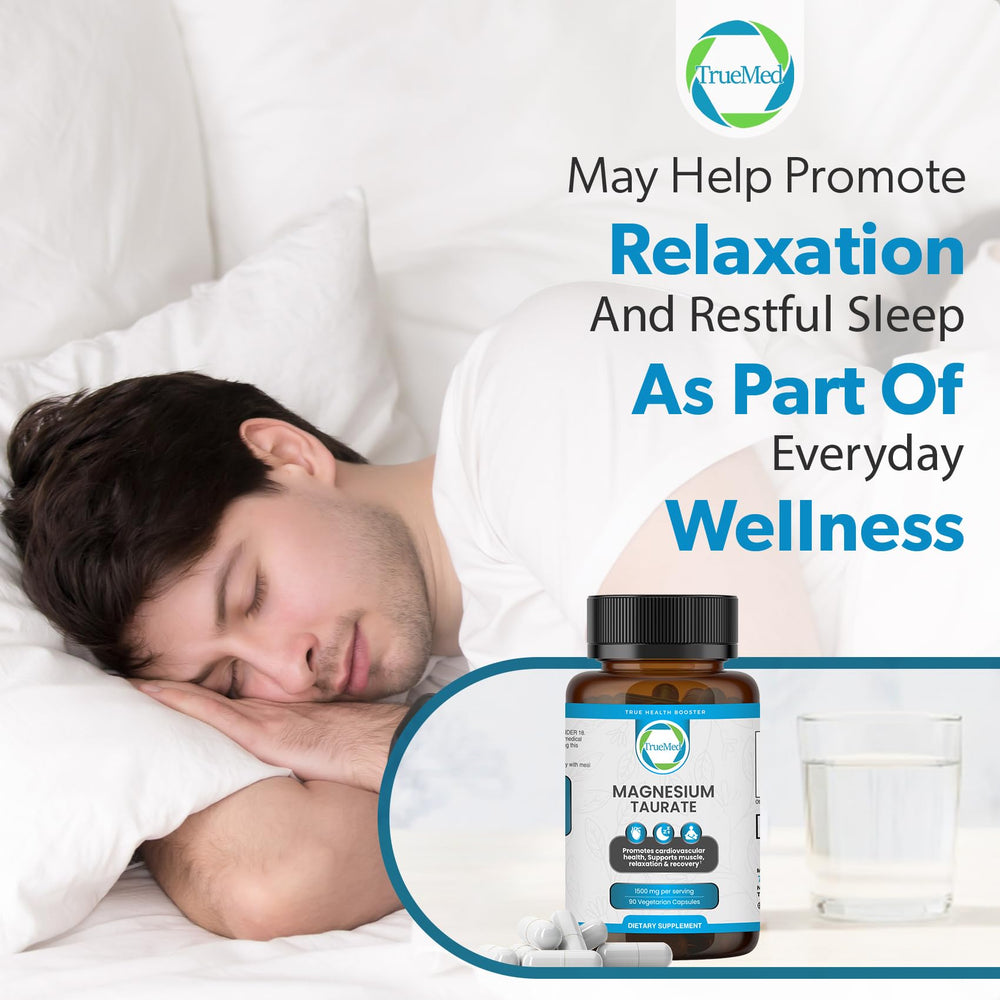 TRUEMED night-relaxation scene conveys calmer evenings with magnesium taurate.