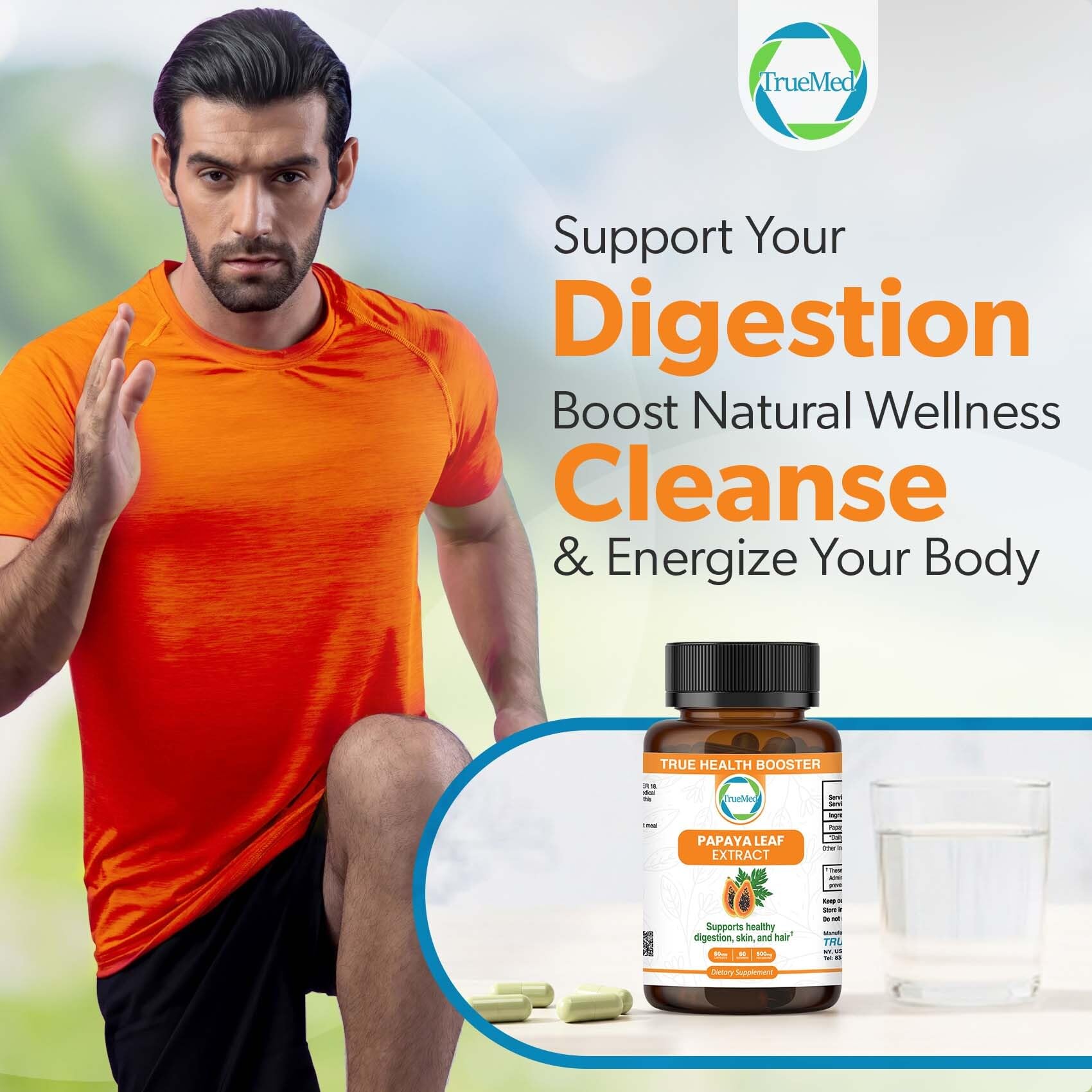 TRUEMED Papaya Leaf Extract capsule close-up—ready for a daily routine