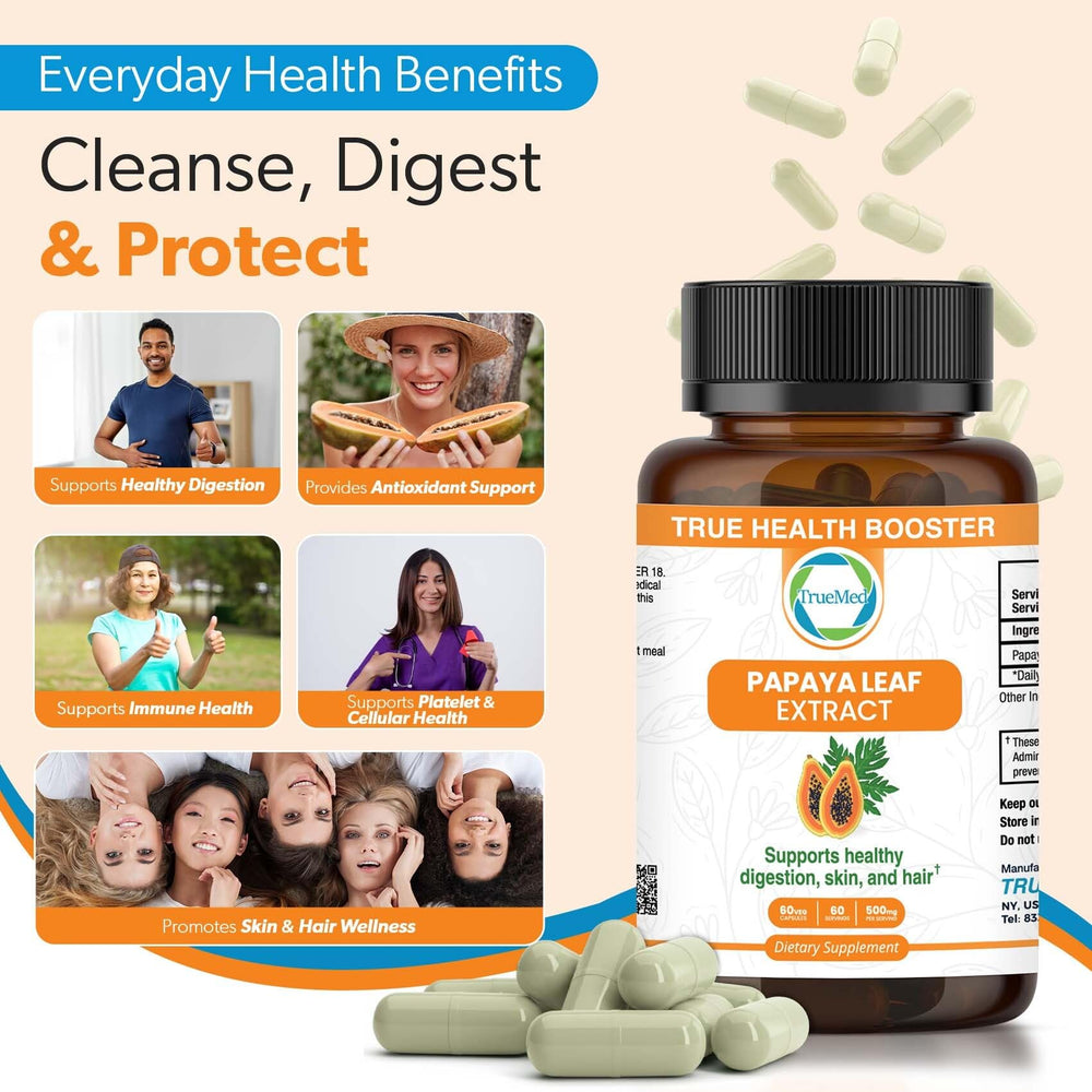 TRUEMED Papaya Leaf Extract gluten-free label—safe option for gluten-free diets