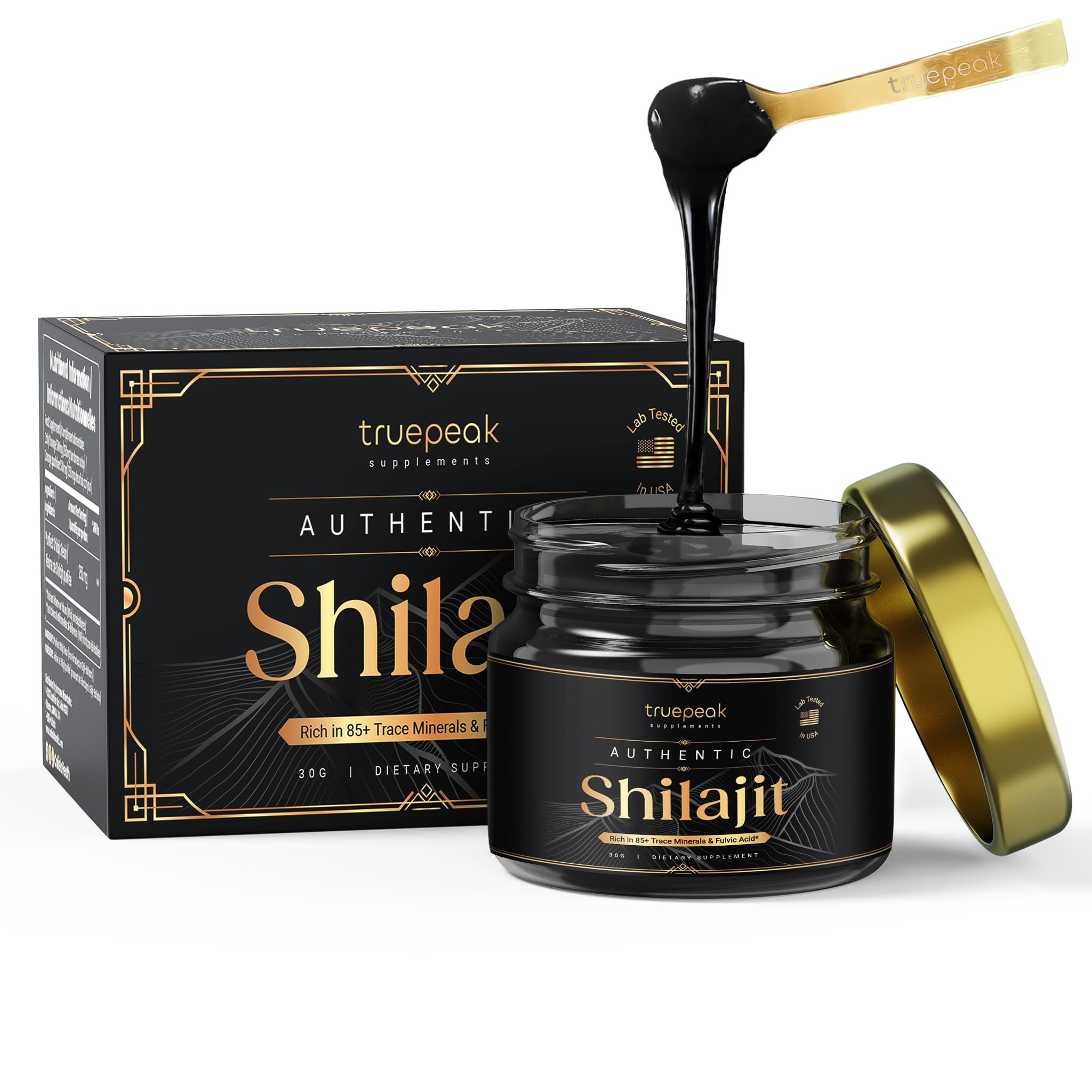 TruePeak Himalayan Shilajit resin jar showing rich mineral content for daily vitality
