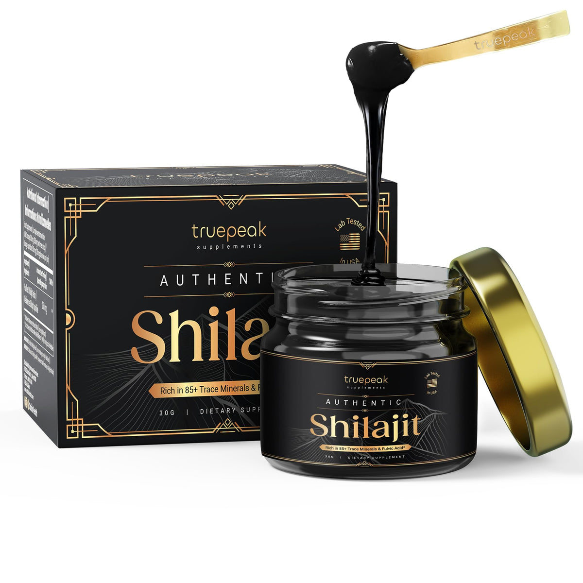 TruePeak Himalayan Shilajit resin jar showing rich mineral content for daily vitality