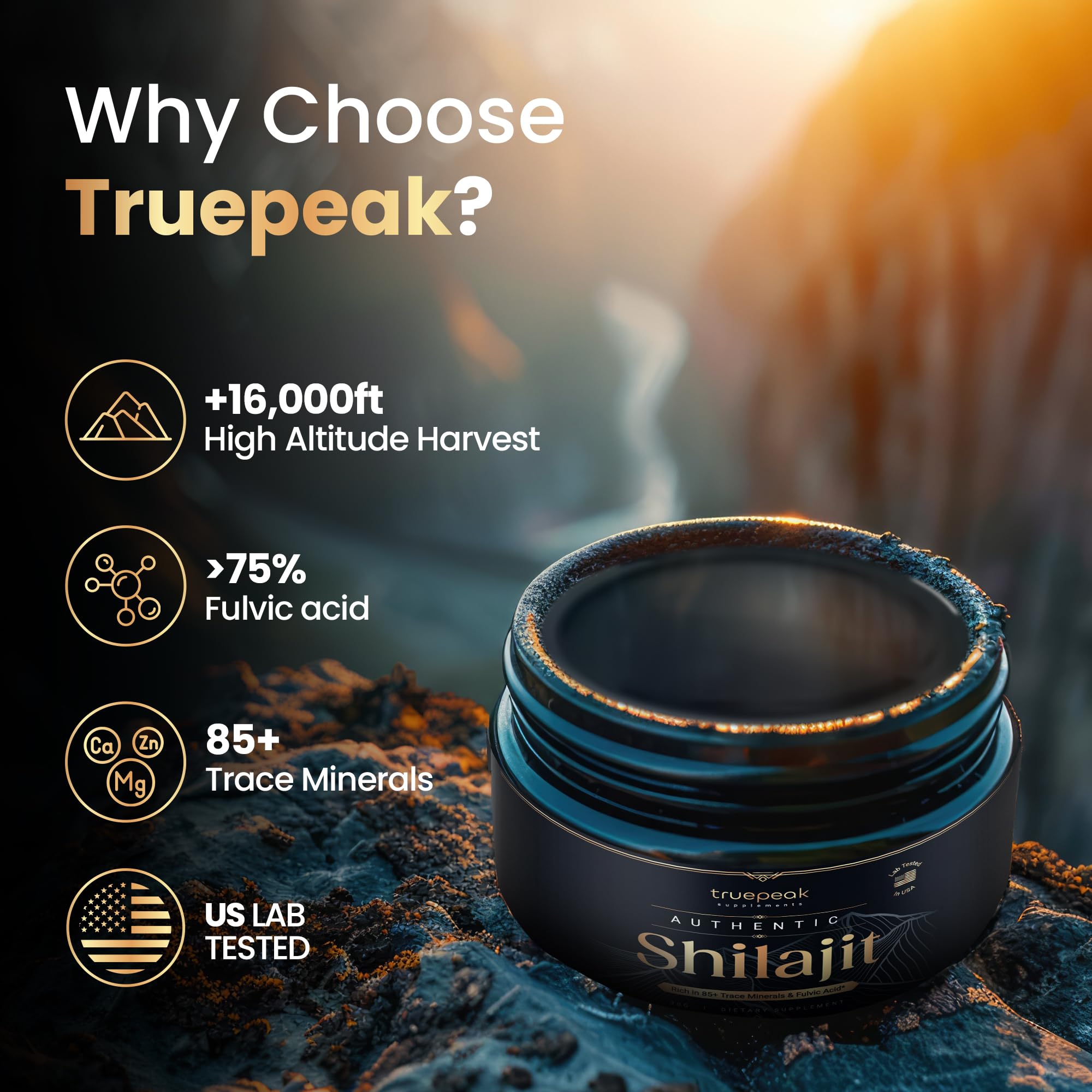 TruePeak shilajit resin being used in a routine for wellness