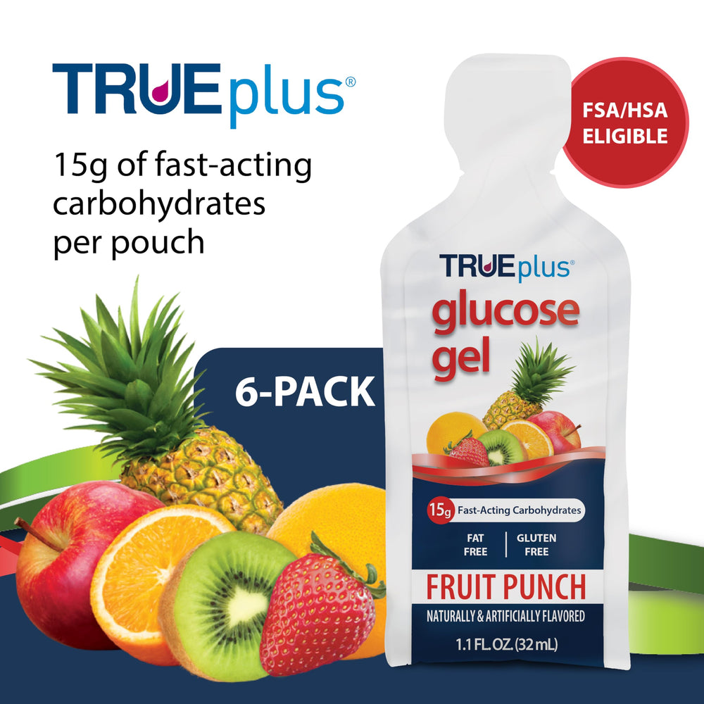TRUEplus Glucose Gel Pouch close-up shows smooth texture for easy swallowing.