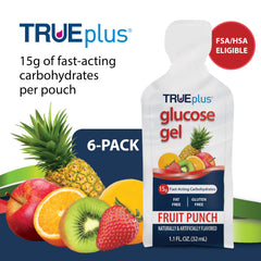 TRUEplus Glucose Gel Pouch close-up shows smooth texture for easy swallowing.