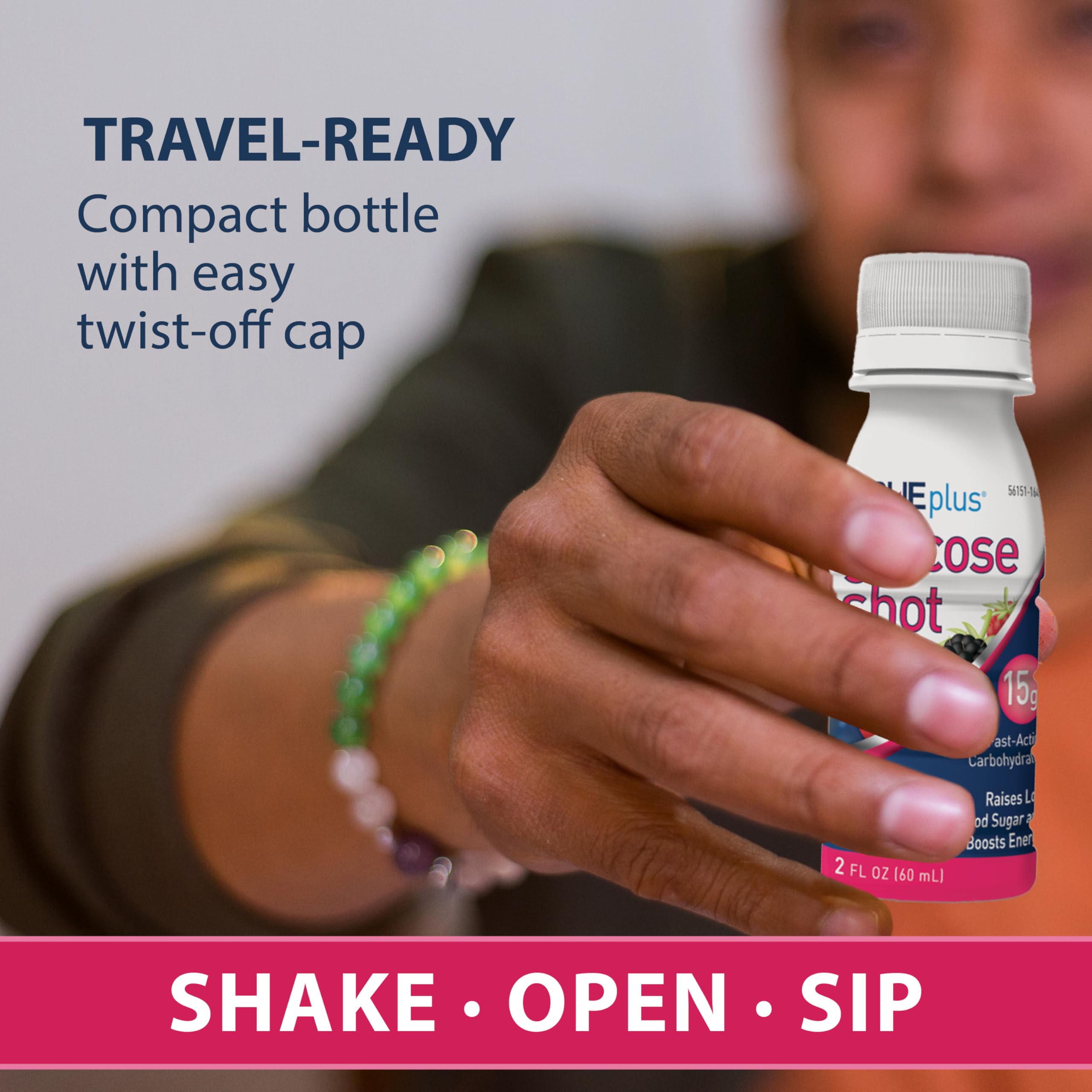 TRUEplus Glucose Shots label close-up, Mixed Berry, vibrant flavor for quick enjoyment.