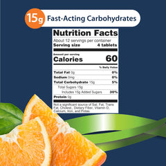 Close-up of TRUEplus Glucose Tablets in orange flavor.