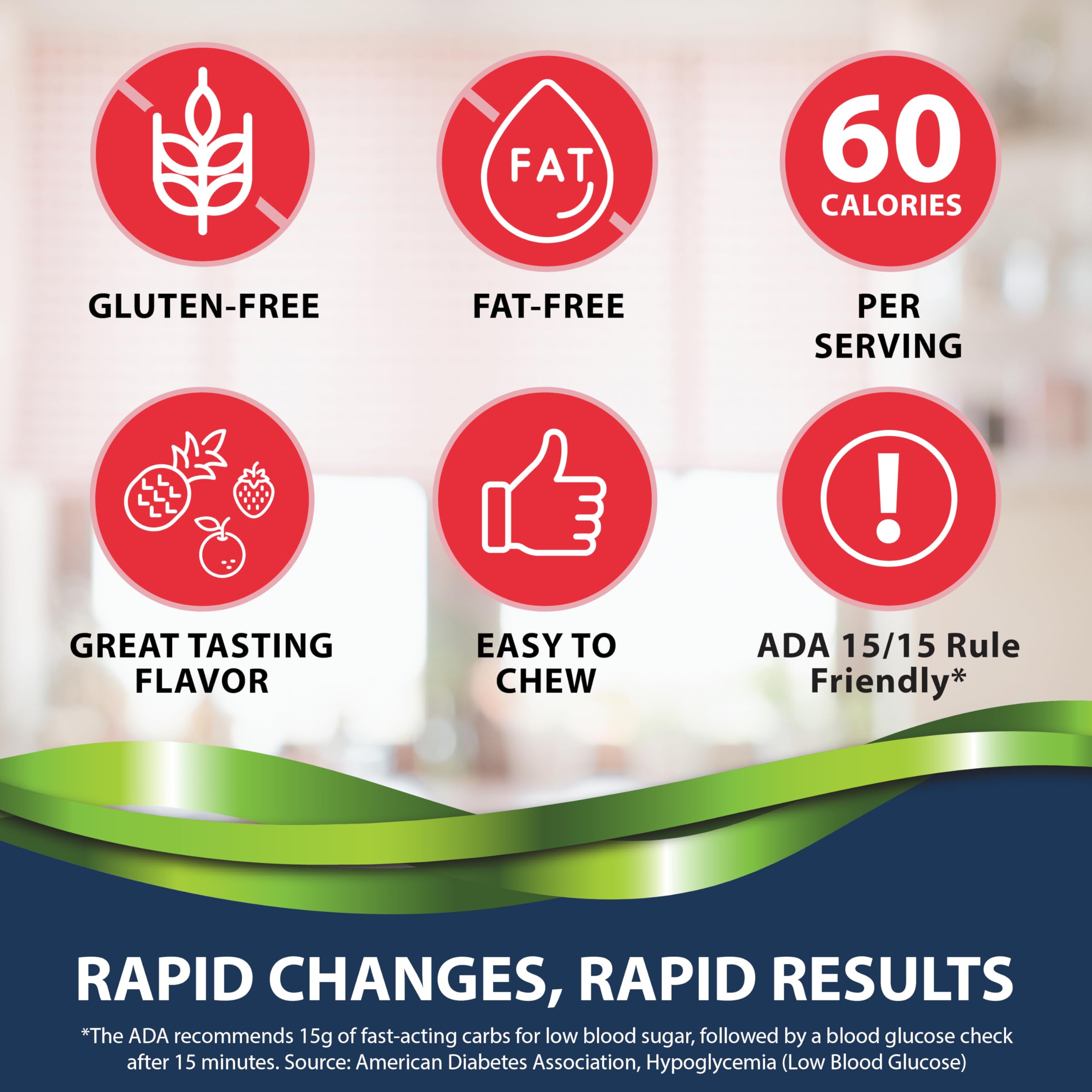 TRUEplus glucose tablets storage image emphasizes non-perishable home use.