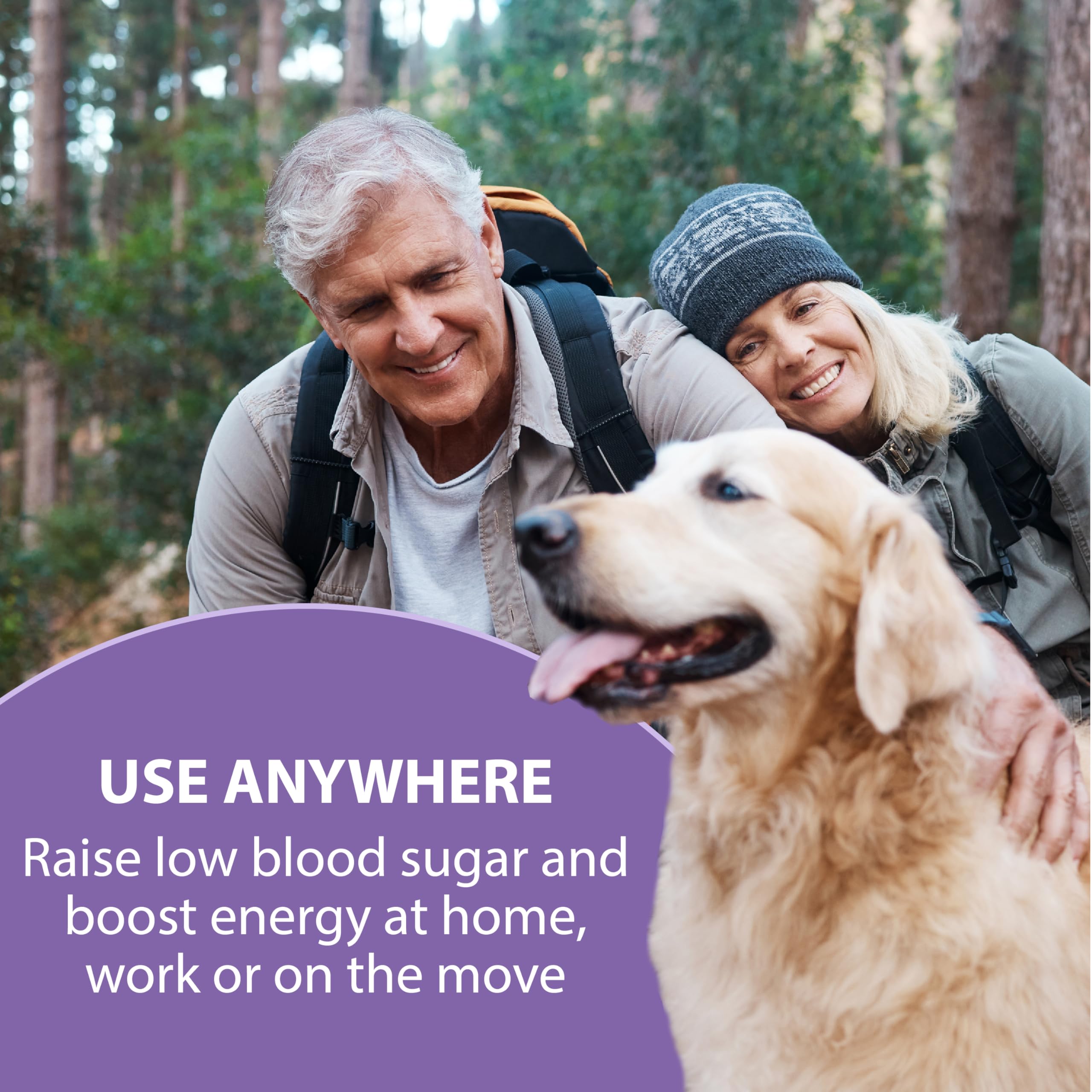 TRUEplus Glucose Tablets grape flavor graphic suggests on-the-go use.