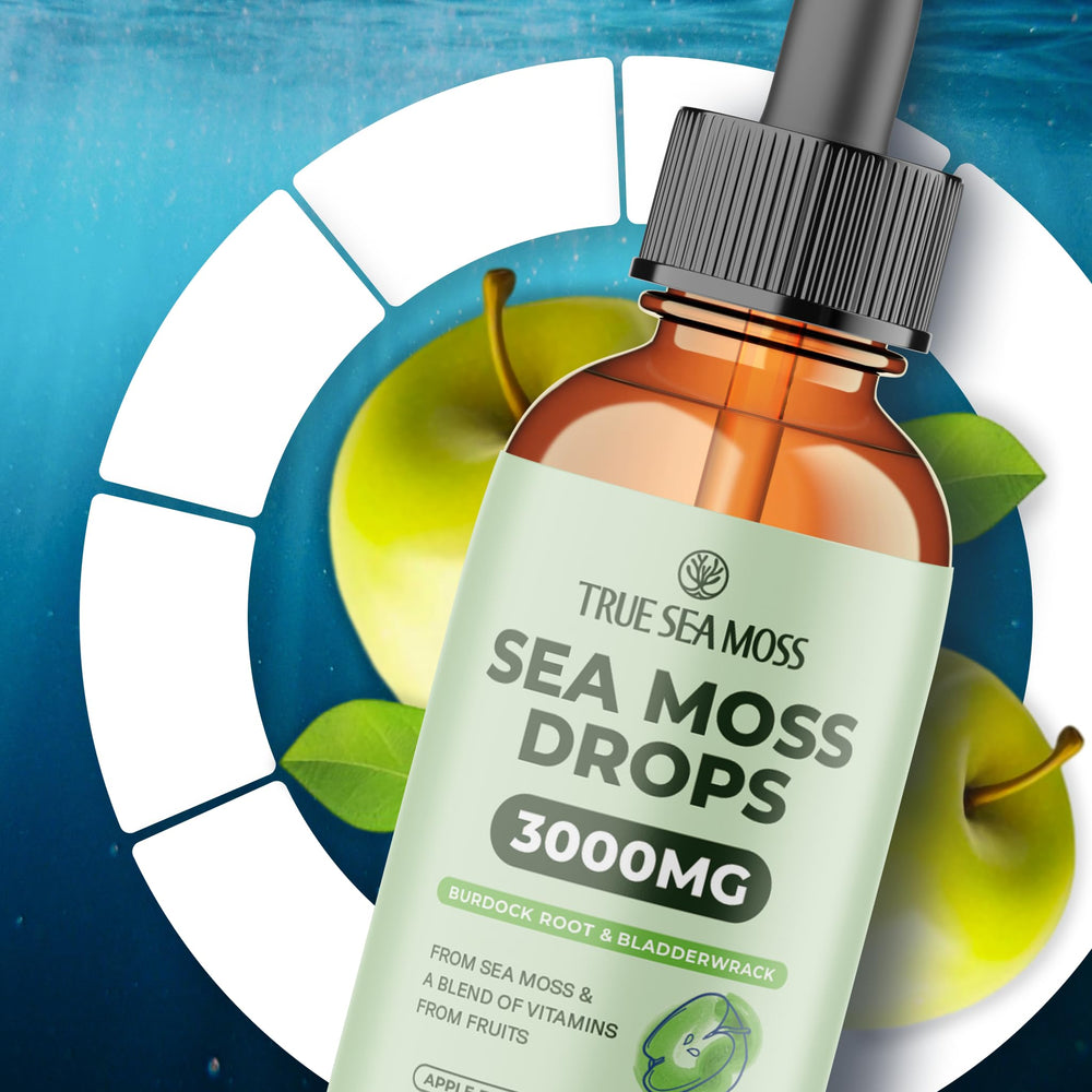 TrueSeaMoss bottle label showing 3000mg formula and ingredients.