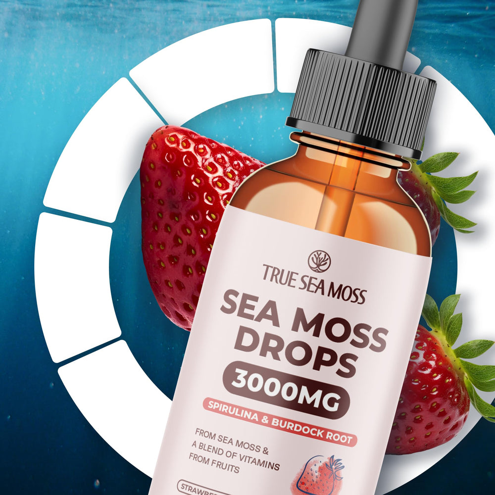 TrueSeaMoss strawberry-flavored liquid drops offer tasty daily support.