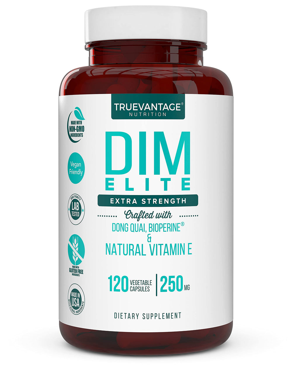 Truevantage DIM 250mg bottle with capsules for balance.