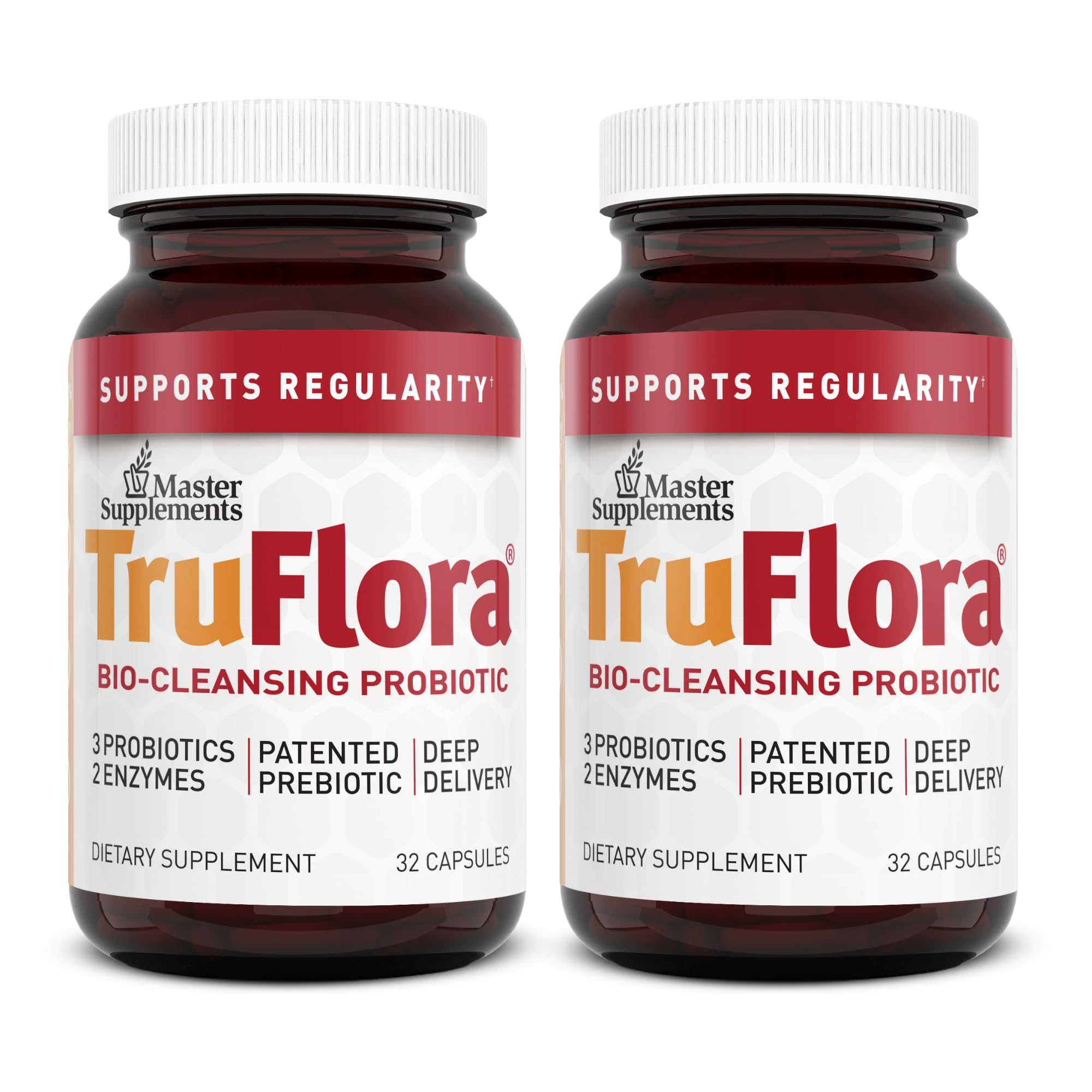 TruFlora Master Supplements bottle front view promotes gut support and energy