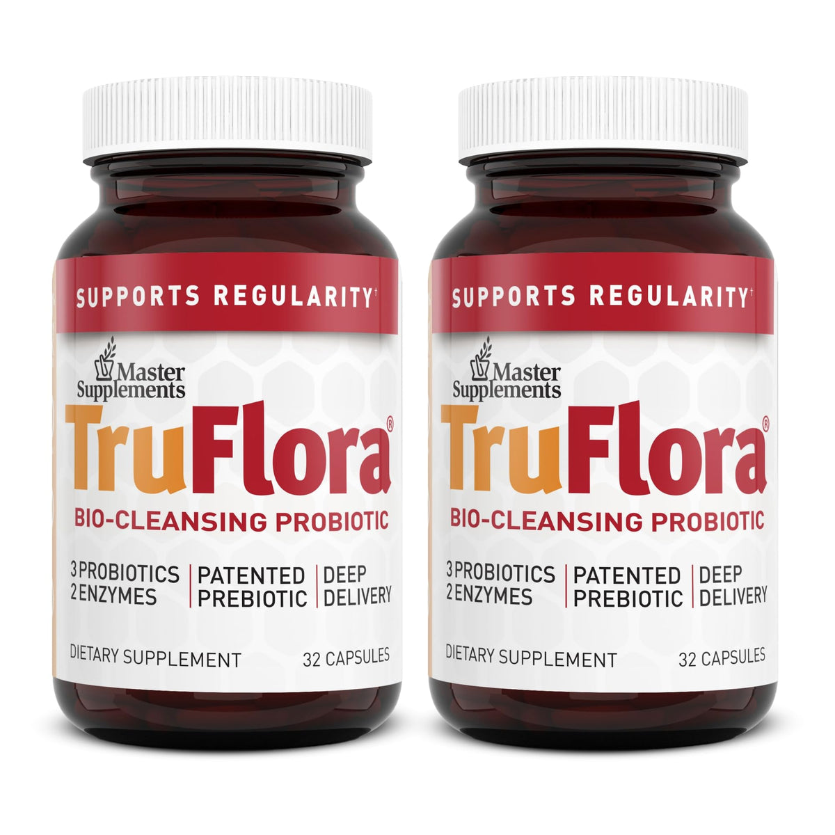 TruFlora Master Supplements bottle front view promotes gut support and energy