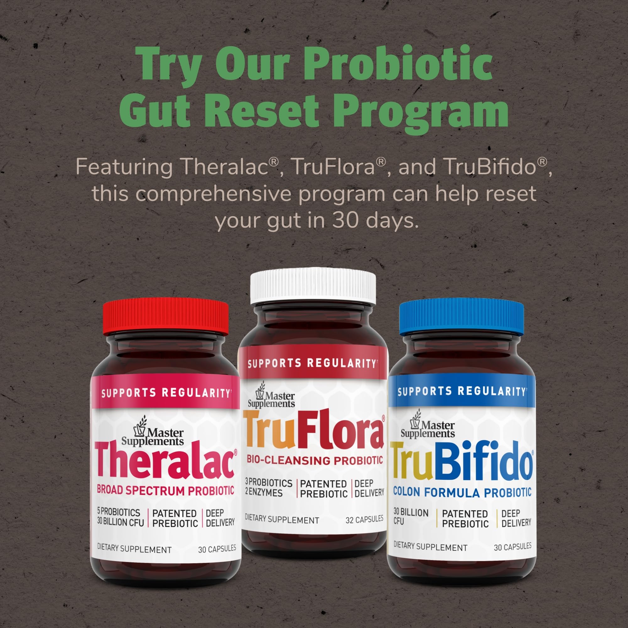 TruFlora packaging with moisture-absorption pack ensures probiotic stability.