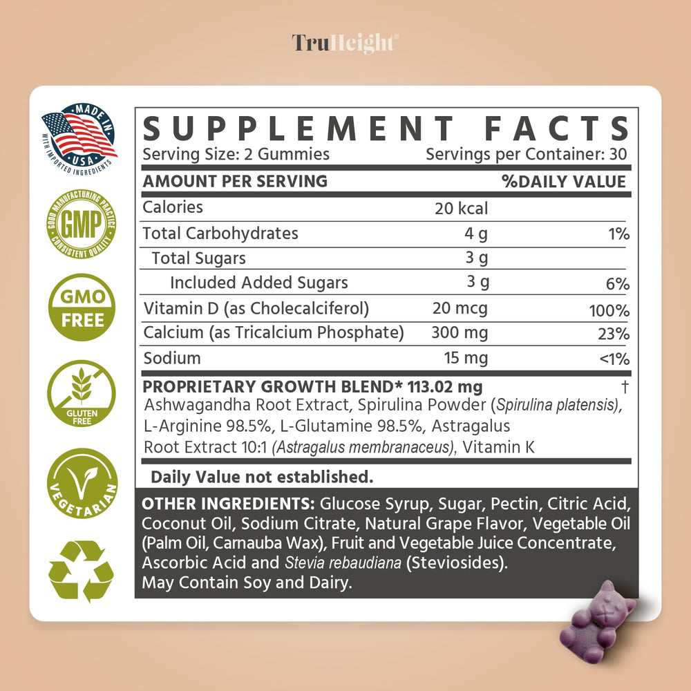 TruHeight calcium-d3-k2 visual emphasizes absorption and daily use.