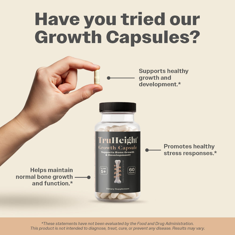 TruHeight calcium with Vitamin D3 and K2 label highlighting absorption benefits.