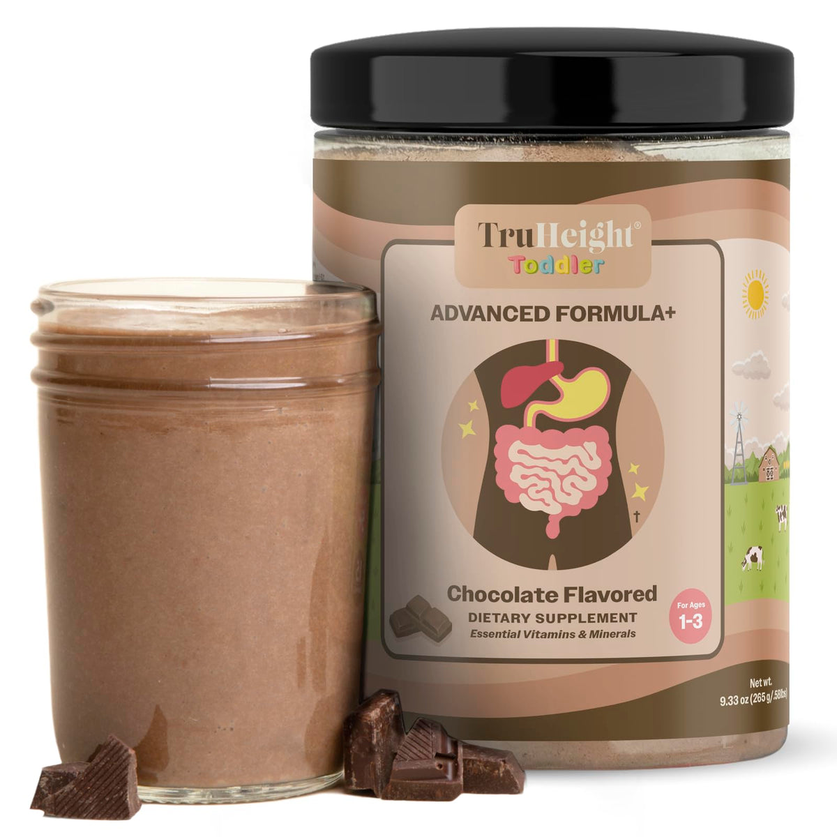 TruHeight Toddler Advanced Formula+ chocolate bottle pour supports balanced growth.