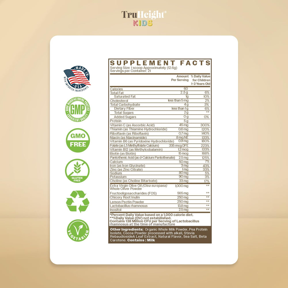 TruHeight chocolate-ready-milk mix invites simple, tasty nutrition at mealtimes.