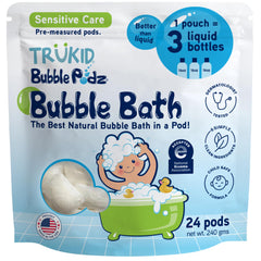 TruKid Bubble Podz bubbles in tub for gentle bath time.