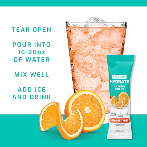 TRULABS Hydrate Orange Twist ingredients panel highlights electrolytes and vitamins