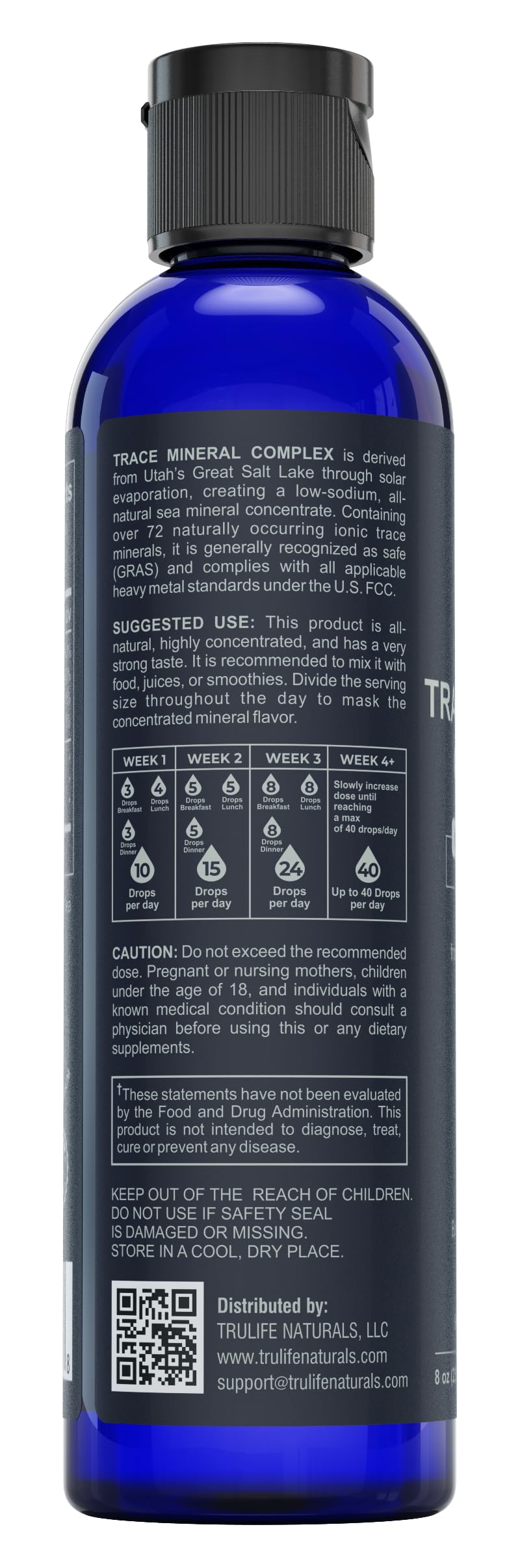 Close-up of magnesium content on TRULIFE NATURALS bottle emphasizing mineral support