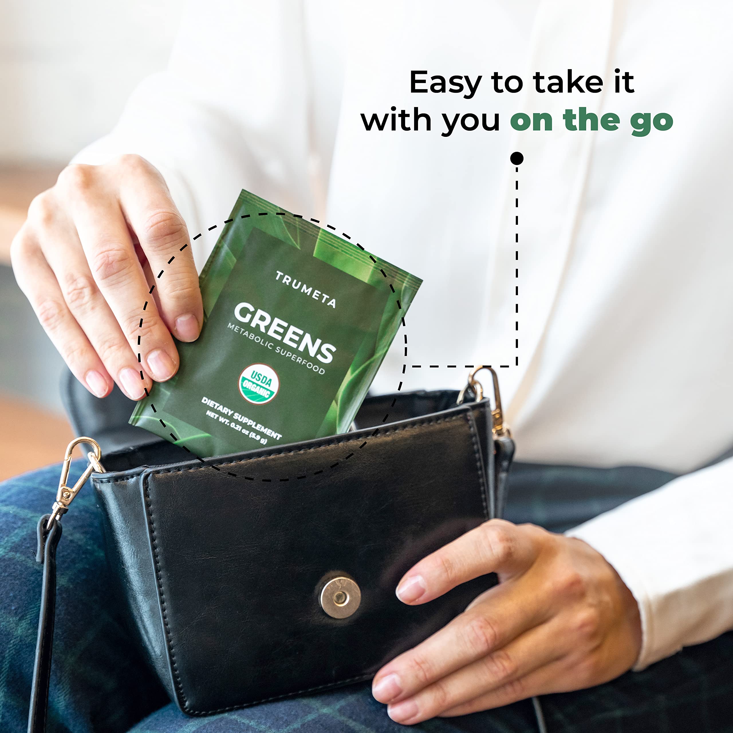 TRUMETA Greens with spirulina and goji supports sustained energy.