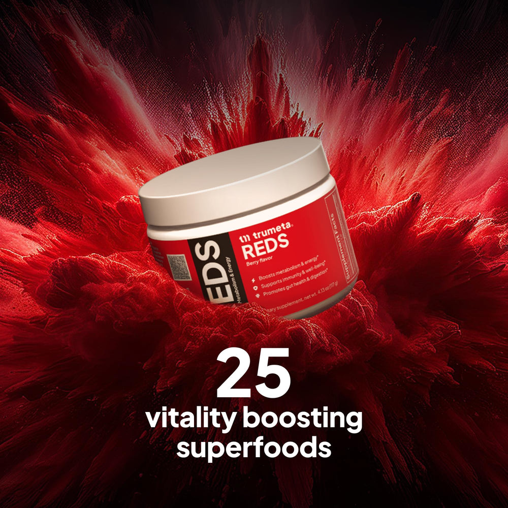 TRUMETA Reds Powder close-up highlights antioxidant-rich berries.