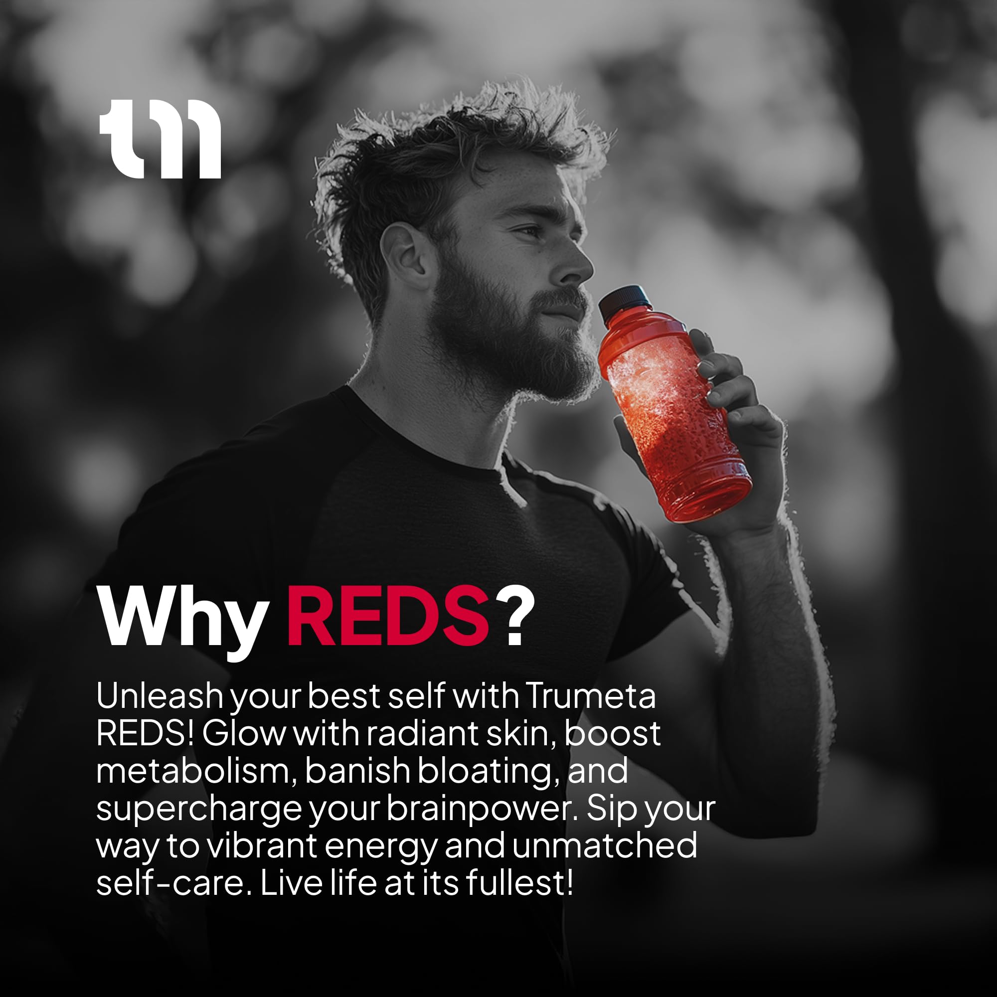 TRUMETA Reds Powder stirred into water for an energy lift.