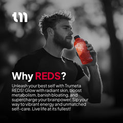 TRUMETA Reds Powder stirred into water for an energy lift.