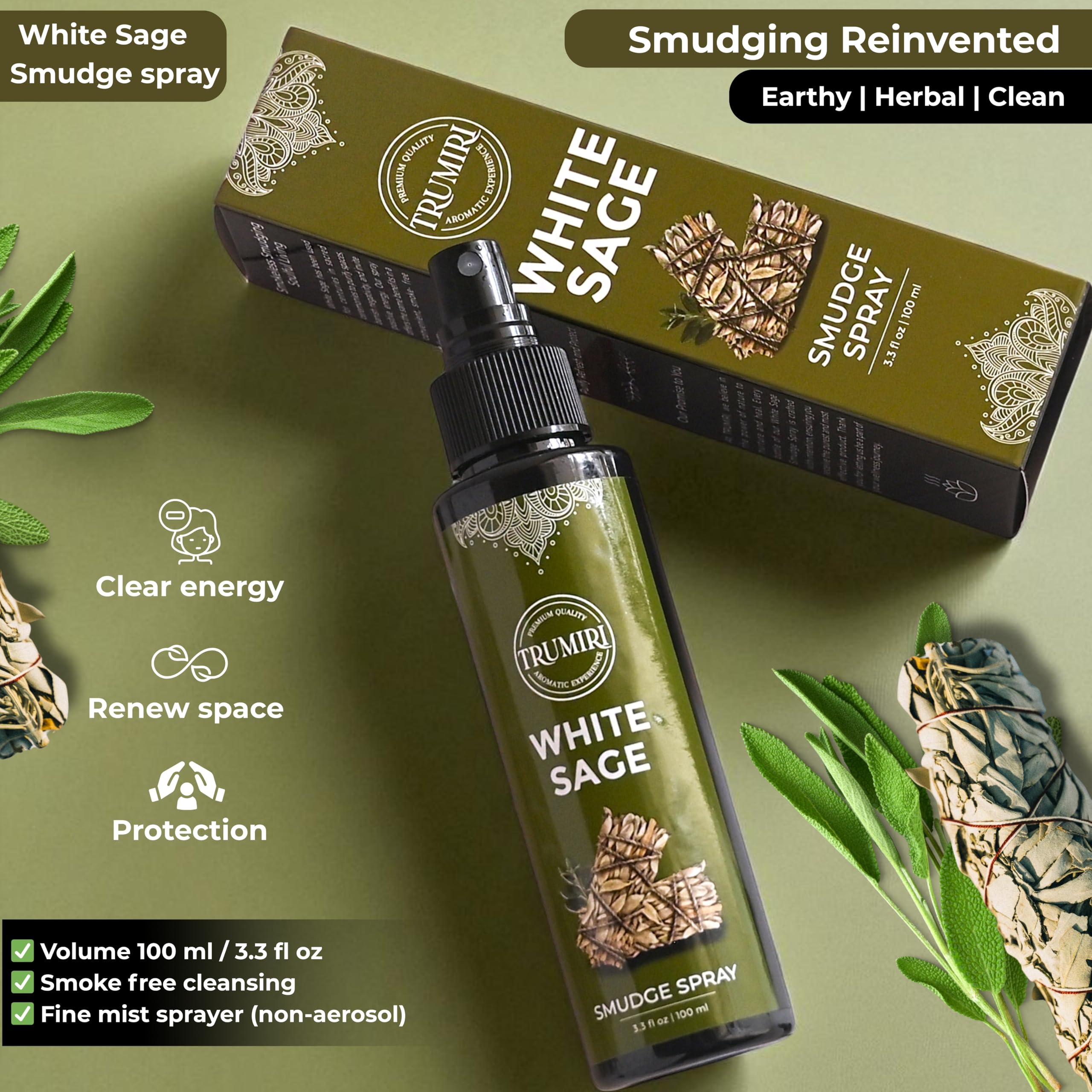 TRUMIRI White Sage Spray aura cleansing in action for a refreshed atmosphere.