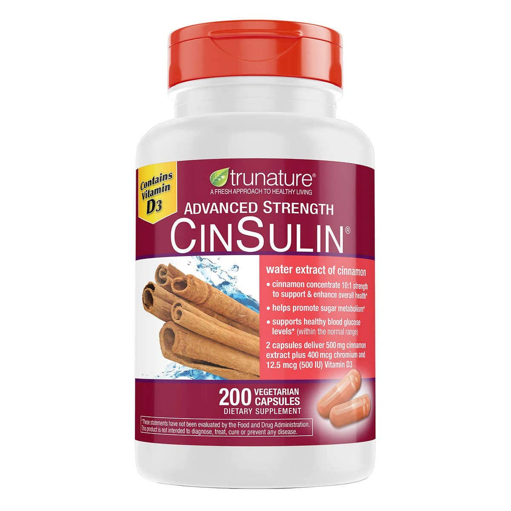 TruNature CinSulin two-pack bottle shot for convenient daily use.