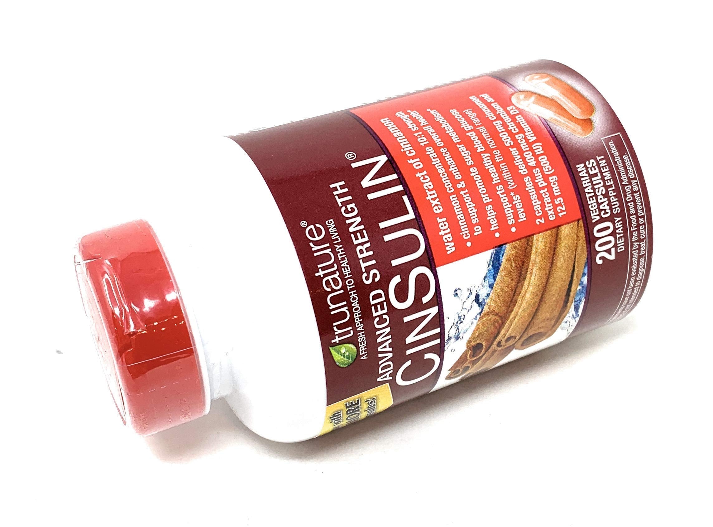 TruNature CinSulin package front shows product name and 400 capsules total.