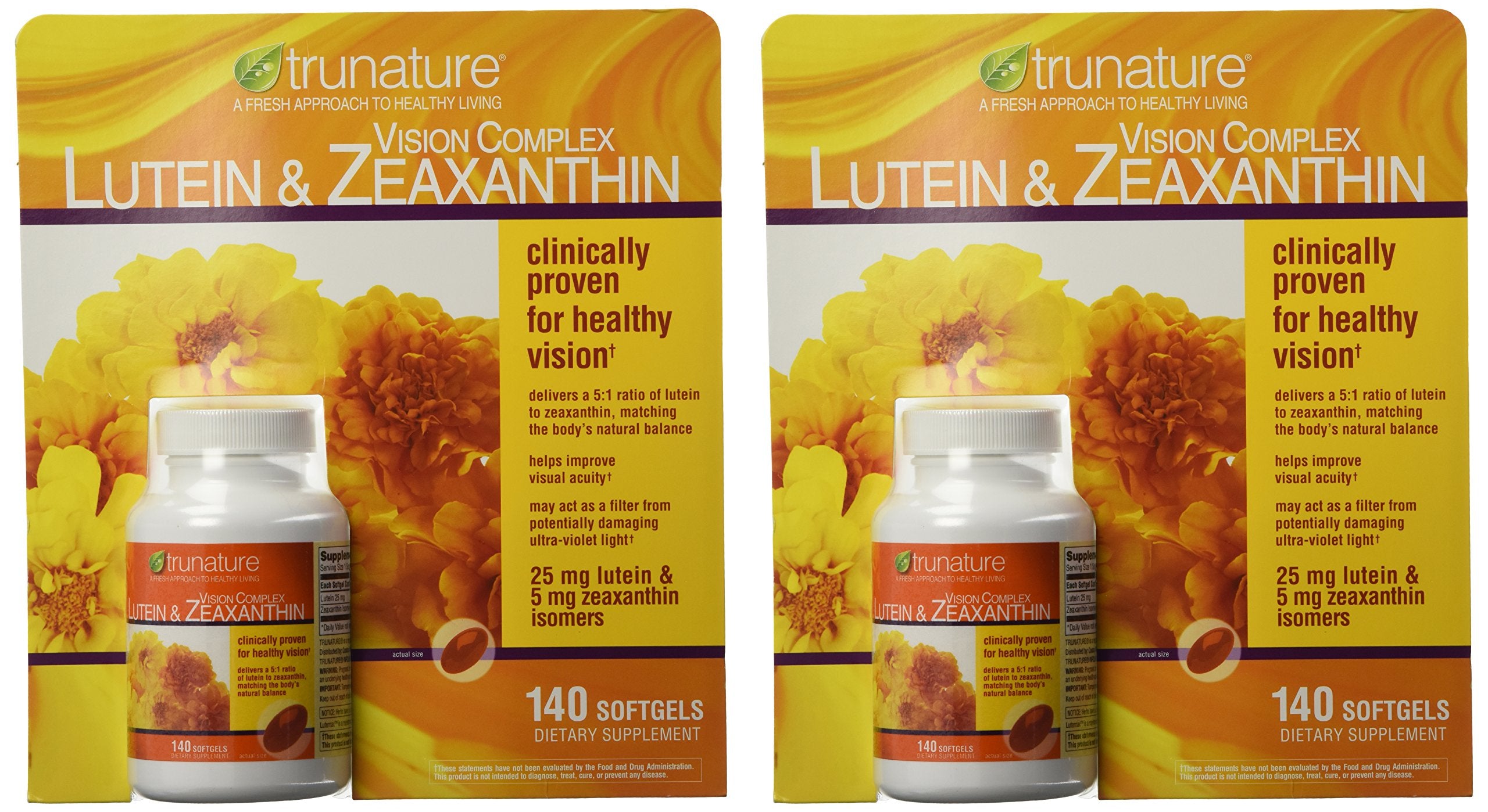 TruNature Vision Complex bottle front with label featuring lutein and zeaxanthin for daily eye support.