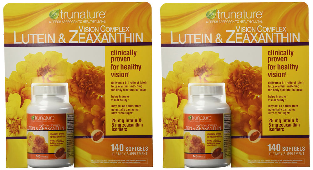 TruNature Vision Complex bottle front with label featuring lutein and zeaxanthin for daily eye support.