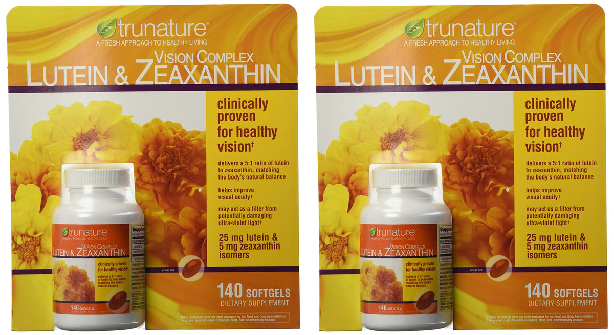 TruNature Vision Complex bottle front with label featuring lutein and zeaxanthin for daily eye support.