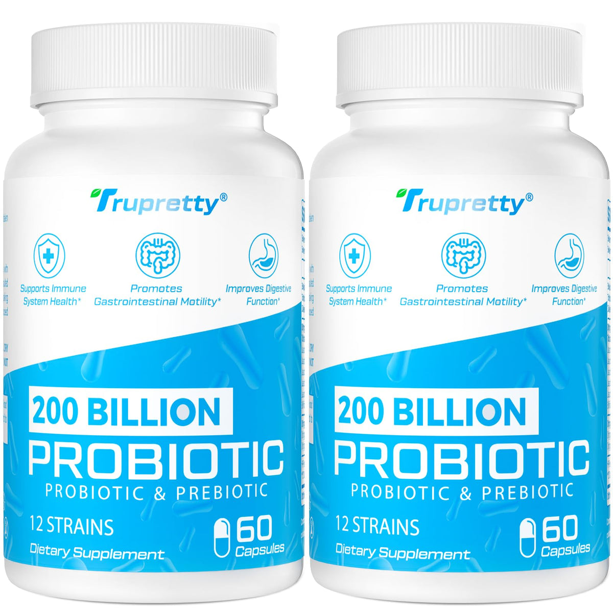 Trupretty 200billion CFUs capsules for daily gut balance and immune support.