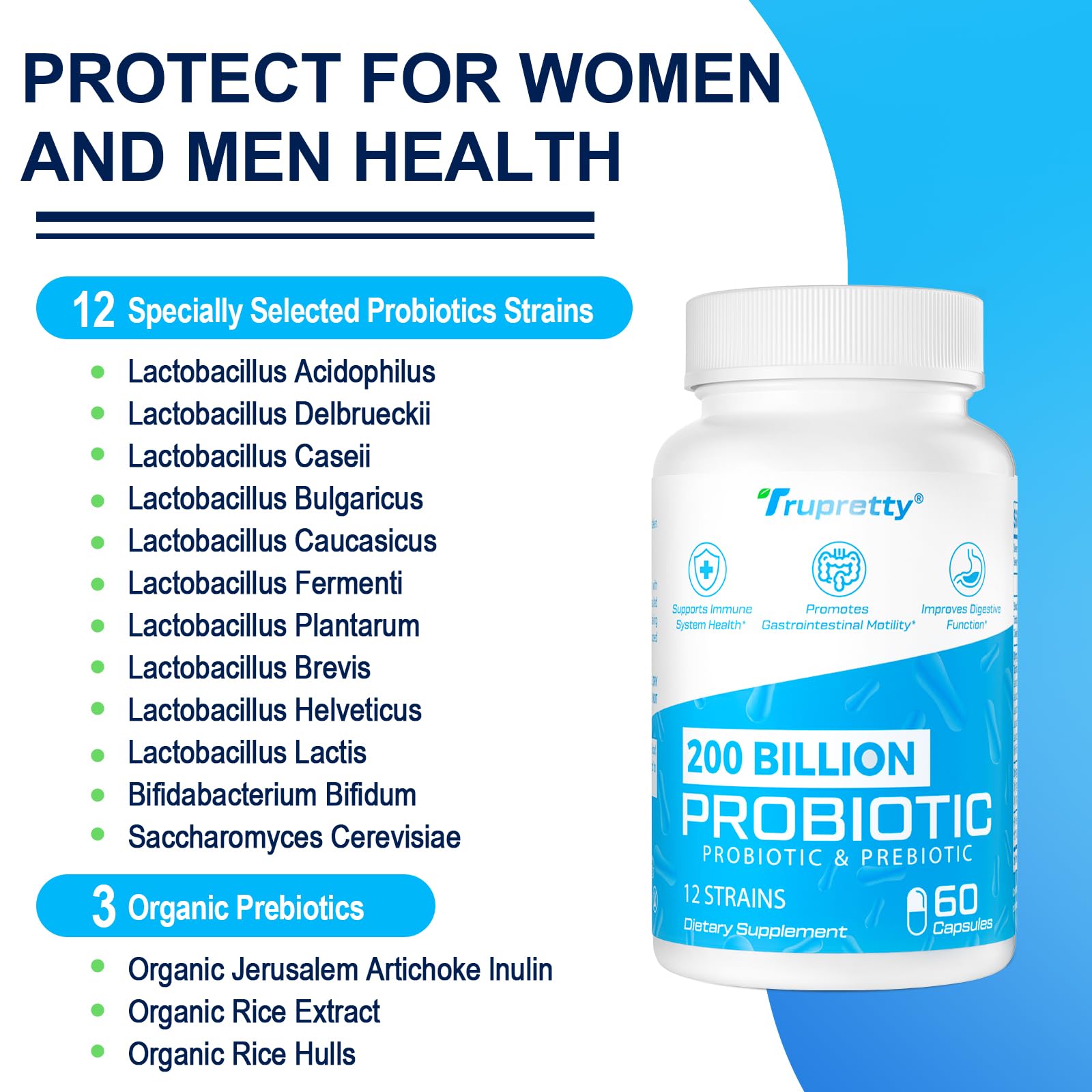 Trupretty organic prebiotics capsules nourishing beneficial gut bacteria for better digestive comfort.