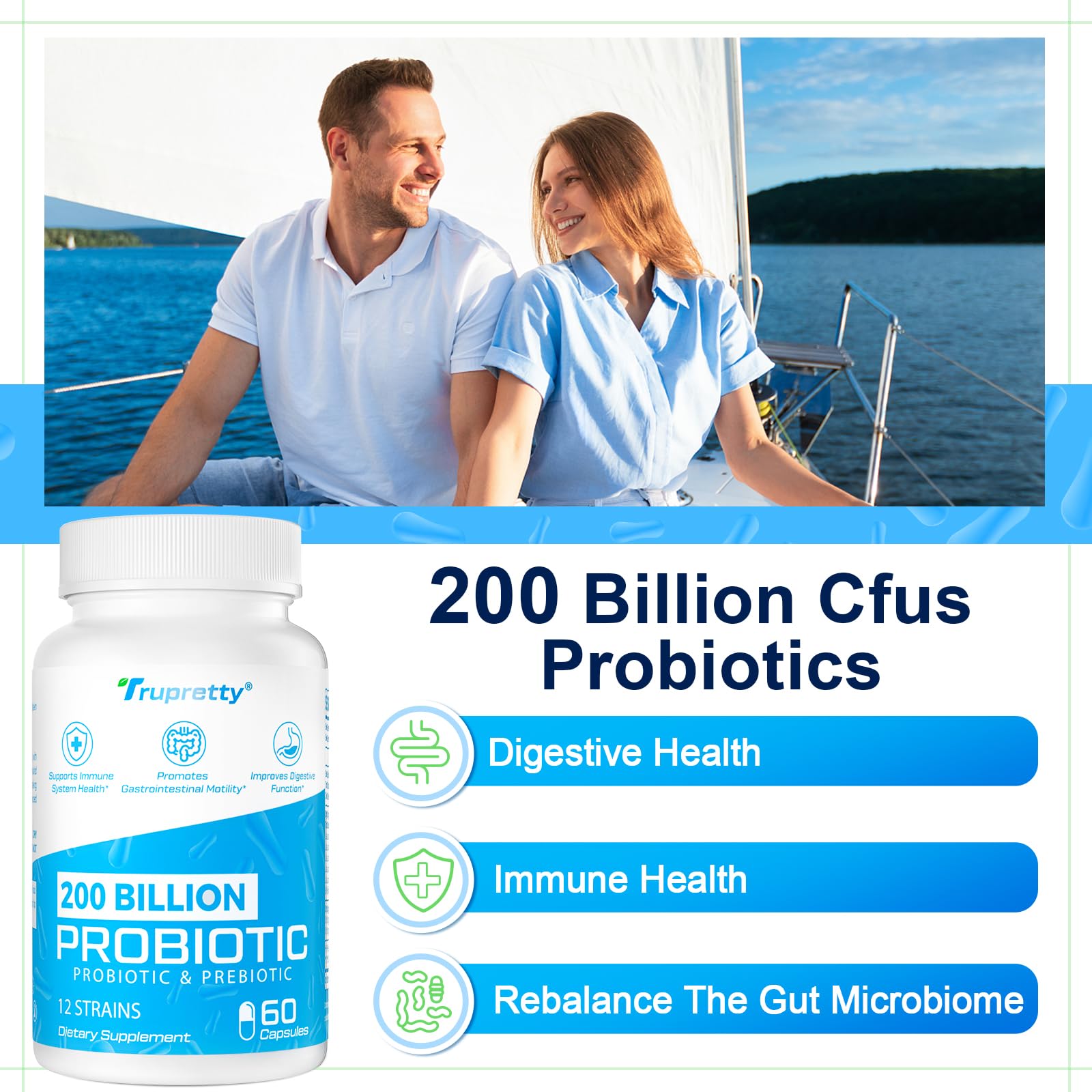Trupretty shelf-stable non-GMO probiotic capsules ideal for on-the-go wellness.
