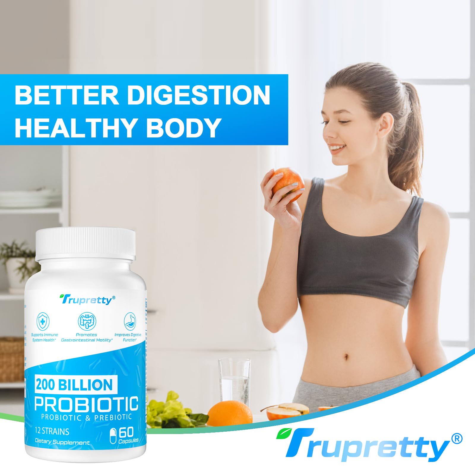 Trupretty vegan gluten-free capsules designed for men and women seeking gut wellness.
