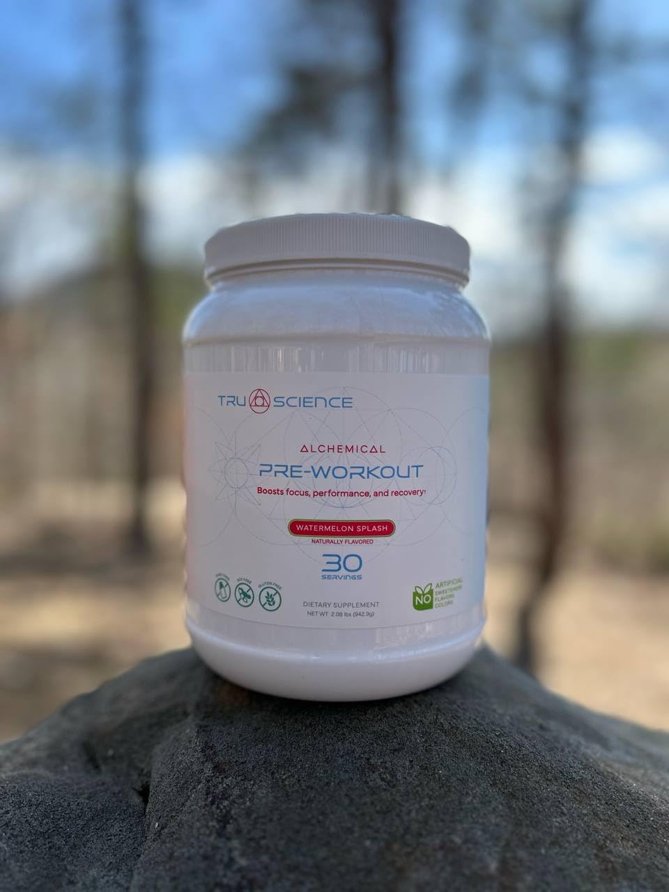Tru Science Pre-Workout Watermelon Splash dissolved drink in glass signals ready-to-go energy.