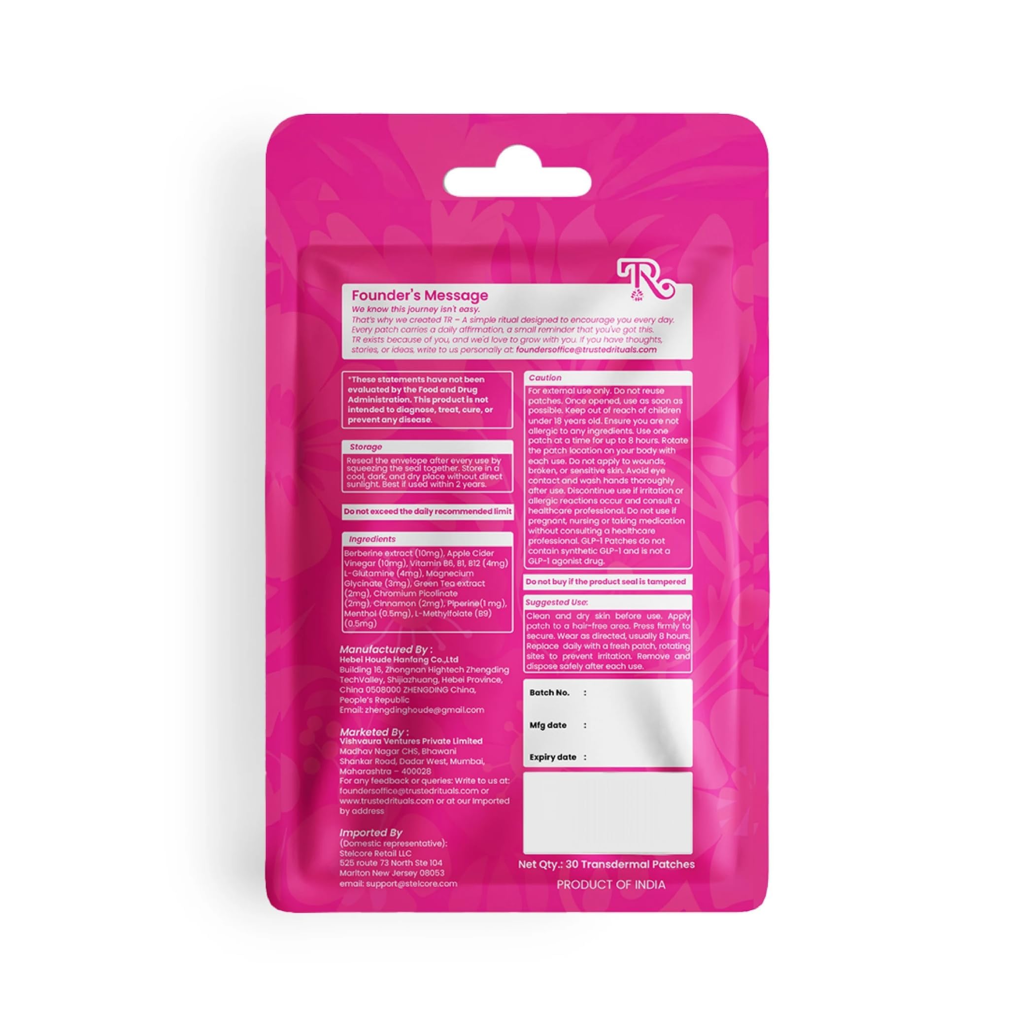 TRUSTED RITUALS GLP-1 patch with habit-tracker supports consistency.