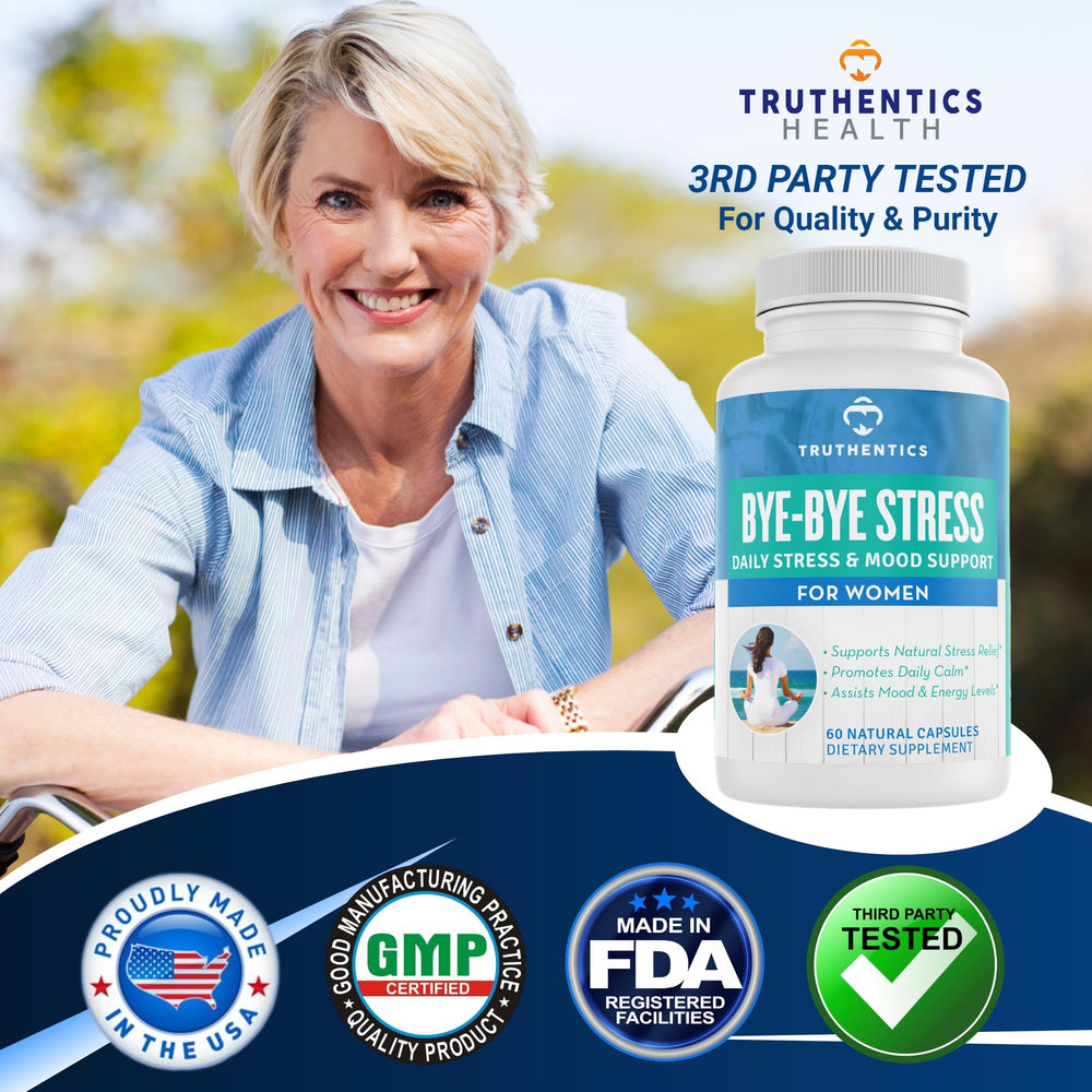 TRUTHENTICS Bye-Bye Stress third-party tested seal for potency and purity